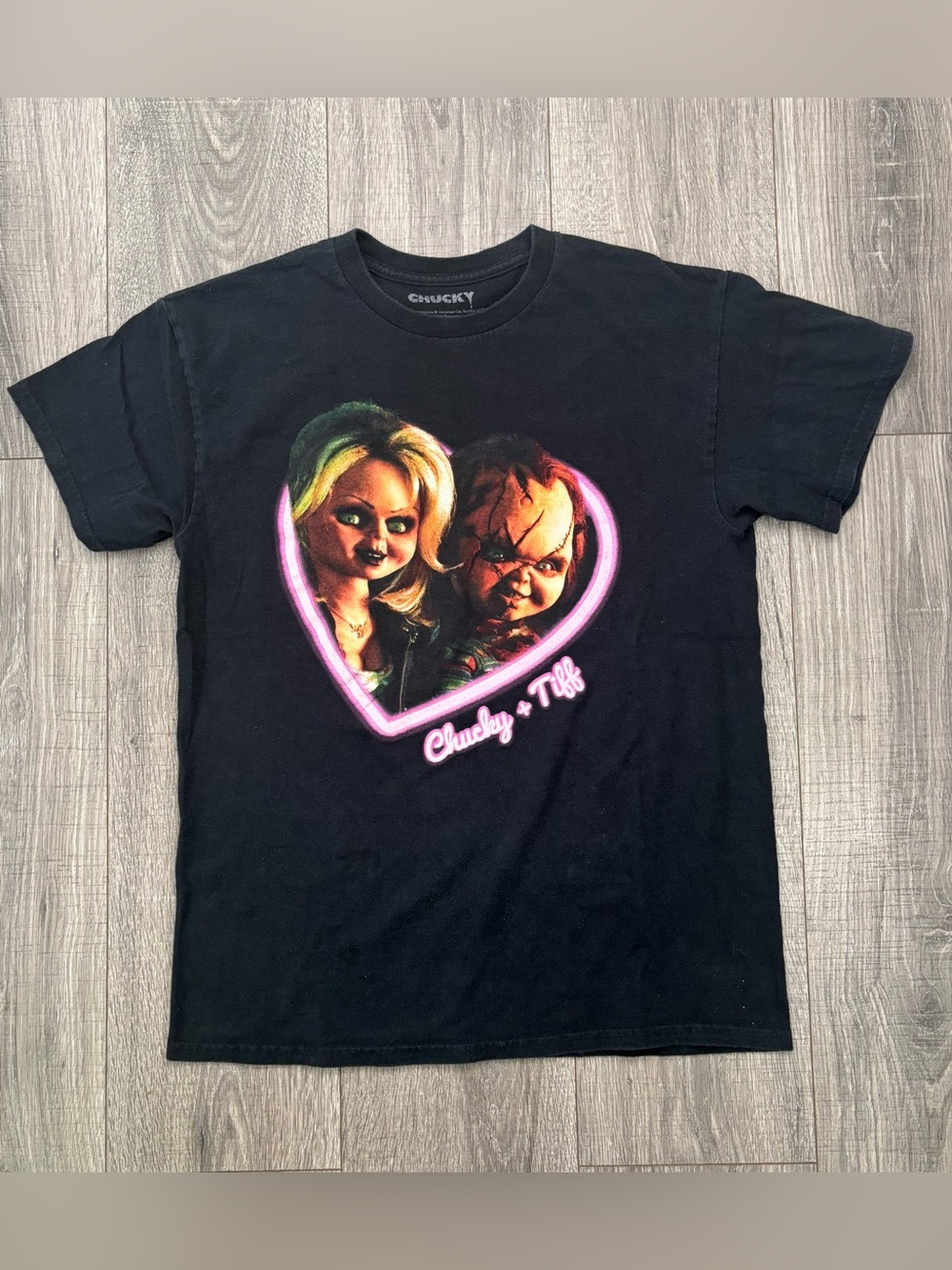 Chucky + Tiff Tiffany Horror Graphic T-Shirt Black Size M Unisex